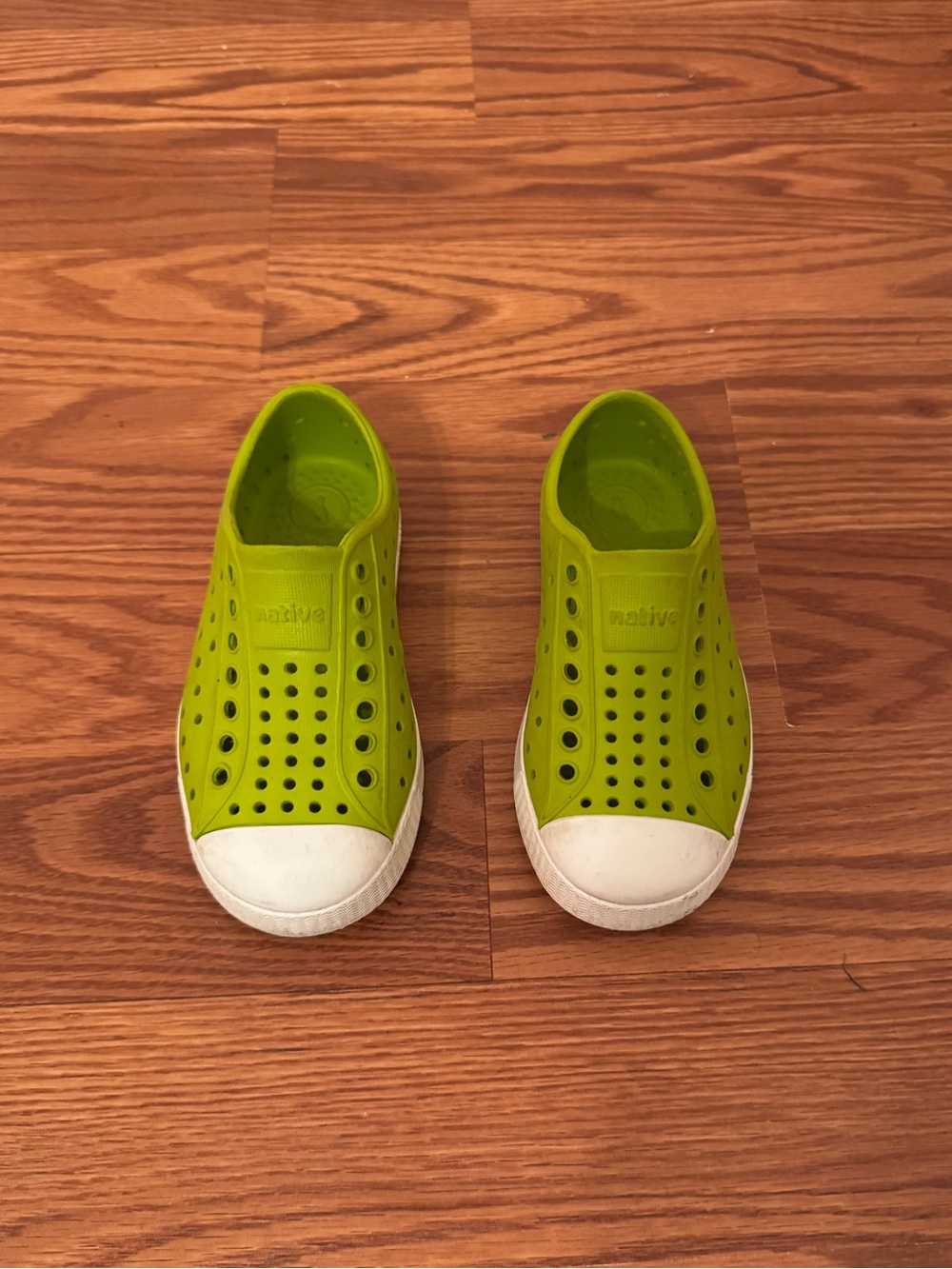 Native Kids Water Shoes in Lime Green with White Toe